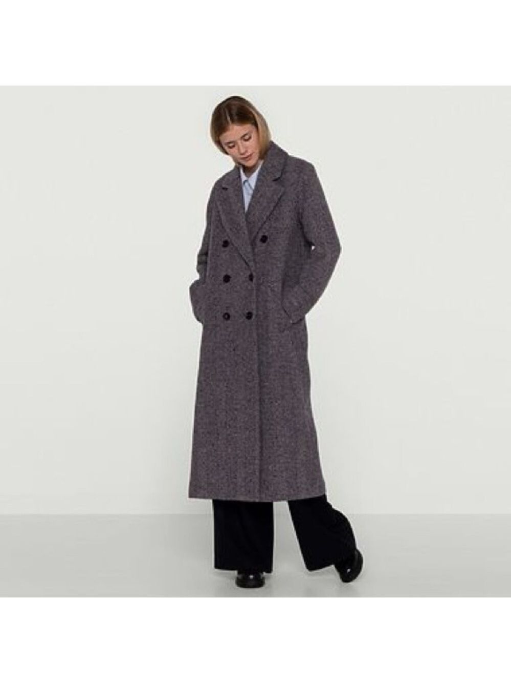 Vintage Herringbone Wool Blend Trench Coat Unisex Long